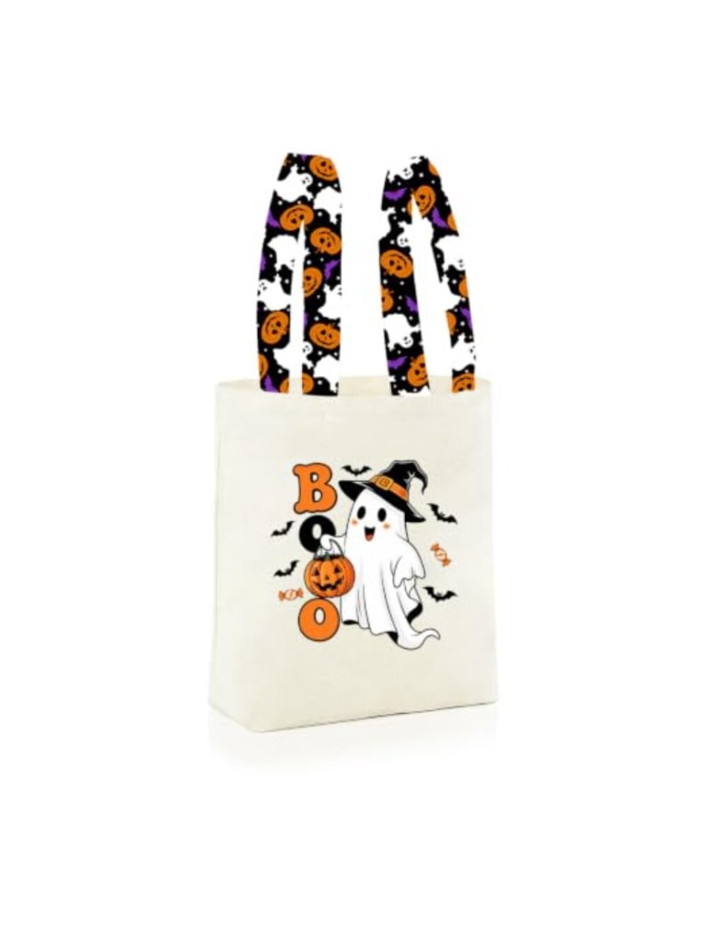 Halloween Tote Bag Natural Canvas Reusable Candy Bucket